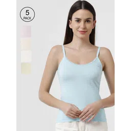 JON Women Pack Of 5 White & Pink Solid Cotton Camisoles-picture-38
