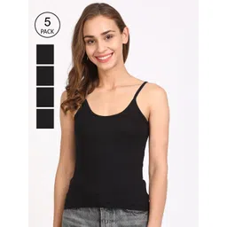 JON Women Pack Of 5 White Solid Cotton Camisoles-picture-34