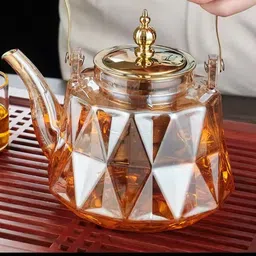 jossyfy Glass Teapot with Stainless Steel Infuser & Golden Handle Tea Urn-picture-25