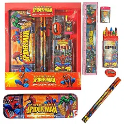jotkaparkash SPI-derman Stationery Kit, Pencil Eraser Pencil Case Scale Sharpener Crayons. Spiderman Art Metal Pencil Box-picture-16