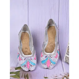 Jove Women Square Toe Ethnic Embellished Fabric Mojaris-picture-12