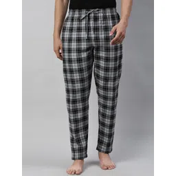 Joven Men Black & Grey Checked Cotton Lounge Pants-picture-33