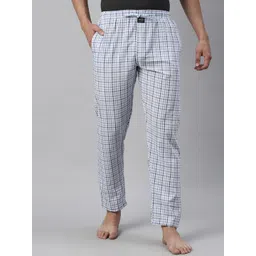 Joven Men Blue & White Checked Pure Cotton Lounge Pants-picture-16