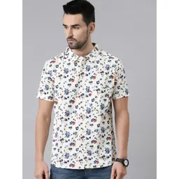 Joven Men Cream-Coloured Comfort Slim Fit Floral Printed Casual Shirt-picture-14
