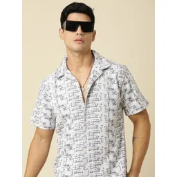 Joven Men Cuban Collar Abstract Printed Cotton Casual Shirt-picture-30