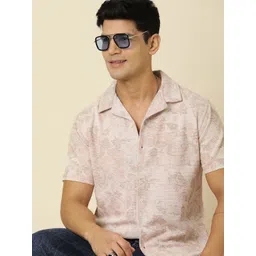 Joven Men Cuban Collar Floral Printed Cotton Casual Shirt-picture-21