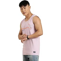 joven Men's Scoop Neck Sleeveless Lavender Printed Casual Pure Cotton Vest-picture-29