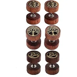 jovivi 2-4pc Organic Sono Wood Lion Head/Tree of Life Cheater Fake Ear Plugs Gauges 10mm Illusion Screw Stud Earrings-picture-46
