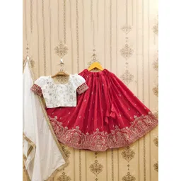 JOVK DESIGN Girls Embroidered Ready to Wear Lehenga & Blouse With Dupatta-picture-45