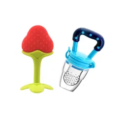 Joy Buzz Kids Set Of 2 Baby Food Feeder With Teether - Blue & Red-picture-21