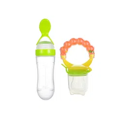 Joy Buzz Kids Set Of 2 Baby Squeezy Bottle & Rattle Fruit Nibbler Food Feeder - Green-picture-15