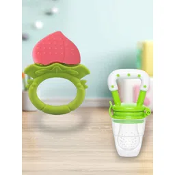 Joy Buzz Kids Set Of 2 Star Nibbler Feeder With Teether - Green & Peach Colored-picture-36