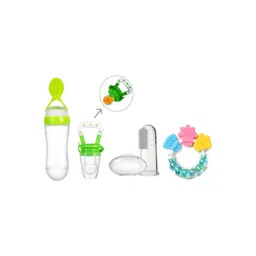 Joy Buzz Kids Set Of 4 Food Feeder With Spoon Rattle Teether Toothbrush & Nibbler - Green-picture-46