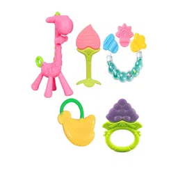 Joy Buzz Kids Set Of 5 Giraffe Rattle & Fruit Teether - Blue & Pink-picture-10