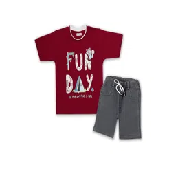 Joy Kids Boys Maroon Printed T-shirt With Shorts-picture-55