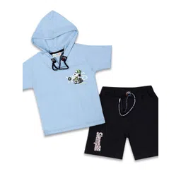 Joy Kids Boys Printed Hooded Pure Cotton T-shirt & Short-picture-31