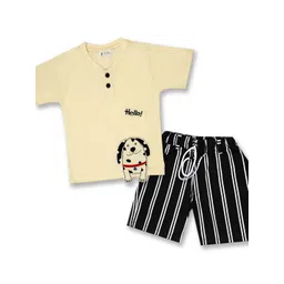 Joy Kids Boys Printed Mandarin Collar Pure Cotton T-shirt With Shorts-picture-24