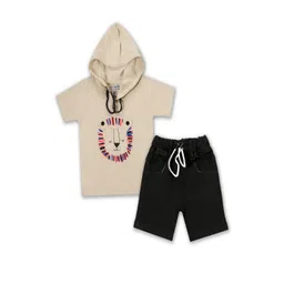 Joy Kids Boys Short Sleeve Hooded Lion T-shirt with Black Denim Shorts-picture-35