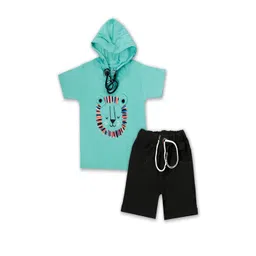 JOY KIDS Boys Short Sleeve Hooded Lion T-shirt With Black Denim Shorts-picture-18