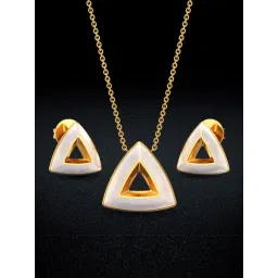 Joyalukkas 18k Gold Milky Pyramid Shaped Cute Pendant & Earrings Set-picture-46