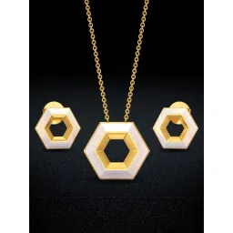Joyalukkas 18k Gold Polyhexagon Shaped While Glow Pendant & Earrings Set-image-24