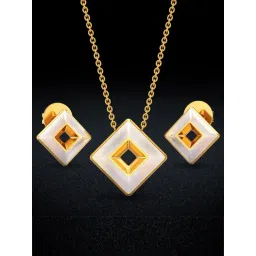 Joyalukkas 18k Gold Style-square Glowing Milk Color Pendant & Earrings Set-picture-27