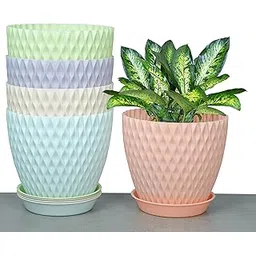 JRM Plastic Round Flower Pots for Indoor & Outdoor Planters with Bottom Tray for Home, Terrace, Garden, Office, Balcony & Table Decor Ideal for Gardening (Plant Not Included)(Multicolor, Pack of 5)-picture-15