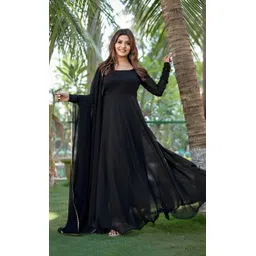 js creative Solid Georgette Stitched Anarkali Gown-picture-21