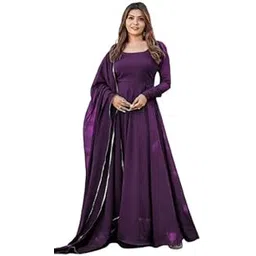 JS Creative Women's Georgette Round Neck Full Sleeves Solid Anarkali Gown with Dupatta Set Solid Stylish Gown with Dupatta-image-11