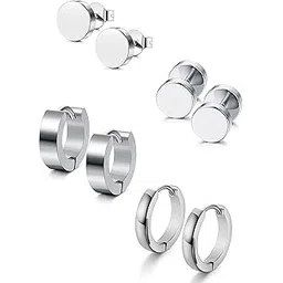 jstyle 4 Pairs Hypoallergenic Stainless Steel Earrings For Sensitive Ears Simple Stud and Hoop Earrings Huggie Earring Set 18G, Stainless Steel-picture-33