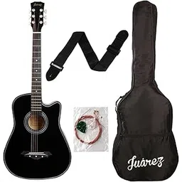 juarez Juârez Acoustic Guitar Kit, 38 Inch Cutaway, 038C with Bag, Strings, Pick and Strap, Black-picture-19