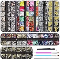 Jubilant Nail Rhinestones Gems Diamonds Art Studs Crystals Sequins with 1 Tweezers and 3 Pen 9 Boxes for Nail Art Supplies Accessories Glitter DIY Supplies-picture-44