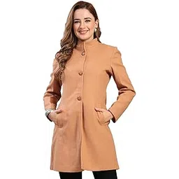 juelle Winterwear Beige Solid Mock Neck Longline Womens Coat-picture-29