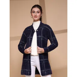 Juelle Women Checked V-Neck Longline Shrug-picture-34