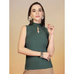 Juelle Women Green Self Design Embellished Sleeveless Sweater-picture-16