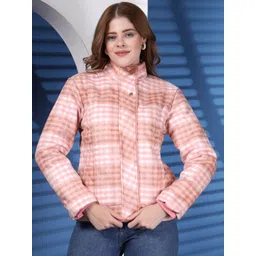 Juelle Women Mock Collar Checked Tailored Jacket-picture-28