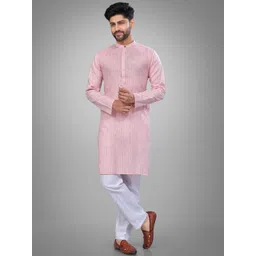 JUGG JUGG JEEYO Striped Pure Cotton Mandarin Collar Straight Kurta & Pyjamas-picture-21
