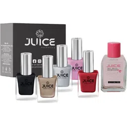 juice | 5 NAIL POLISH COMBO 16 (SILVER-04/CHARM PINK-12/TICKLE ME PINK-15/SWEET ORANGE-24/CHARCOAL STAR-91) & 1 NAIL POLISH REMOVER-picture-14