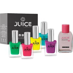 juice | 5 NAIL POLISH COMBO 17 (FUCHSIA PURPLE-30/YELLOW-40/PINK BUBBLES-70/LIGHT PINE GREEN-72/ROBIN BLUE-282)& 1 NAIL POLISH REMOVER-picture-16
