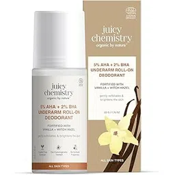Juicy Chemistry Certified Organic 5% AHA + 2% BHA Underarm Roll-On Deodorant | Aluminum & Baking Soda Free | Gentle Exfoliating & Brightening for Long Lasting Body Odour Control | Non-Staining (Vanilla + Witch Hazel)-picture-20