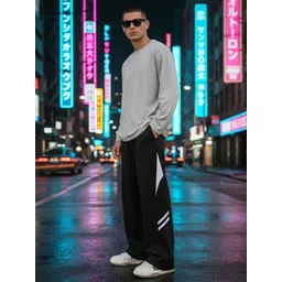jump cuts Men Colorblock Black Track Pants-picture-17