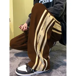 jump cuts Men Striped Brown, Beige Track Pants-picture-28