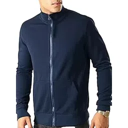jump cuts Mens Solid Polo Neck Fullsleeve Fullzipper Navy Loopknit Slim fit Jacket-picture-20