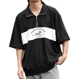 jump cuts || Mens || Printed || Half Zipper || Polo Neck || 3/4th Sleeve || Cotton Blend || Polo T-Shirt-picture-12