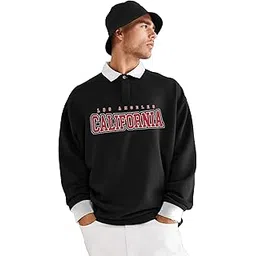 jump cuts Printed Mens Polo Neck Full Sleeve Black and Red Cottonblend Slim Fit t-Shirt-picture-48