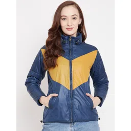 JUMP USA Women Blue Yellow Colourblocked Padded Jacket-picture-21
