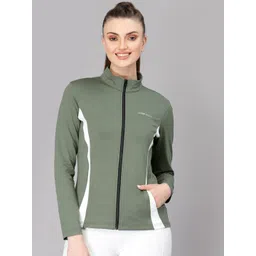 JUMP USA Women Green Longline Open Front Jacket with Embroidered-picture-27