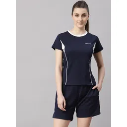 JUMP USA Women Navy Blue & White Solid Rapid-Dry T-Shirt with Shorts-picture-32