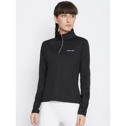 jump usa Women Solid High Neck Polyester Black T-Shirt-picture-16