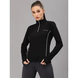 jump usa Women Solid High Neck Polyester Black T-Shirt-picture-12